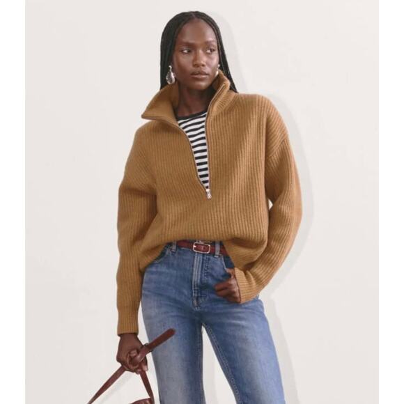 Everlane The half zip women's wool sweater in luxe merino camel color size med - Picture 1 of 5